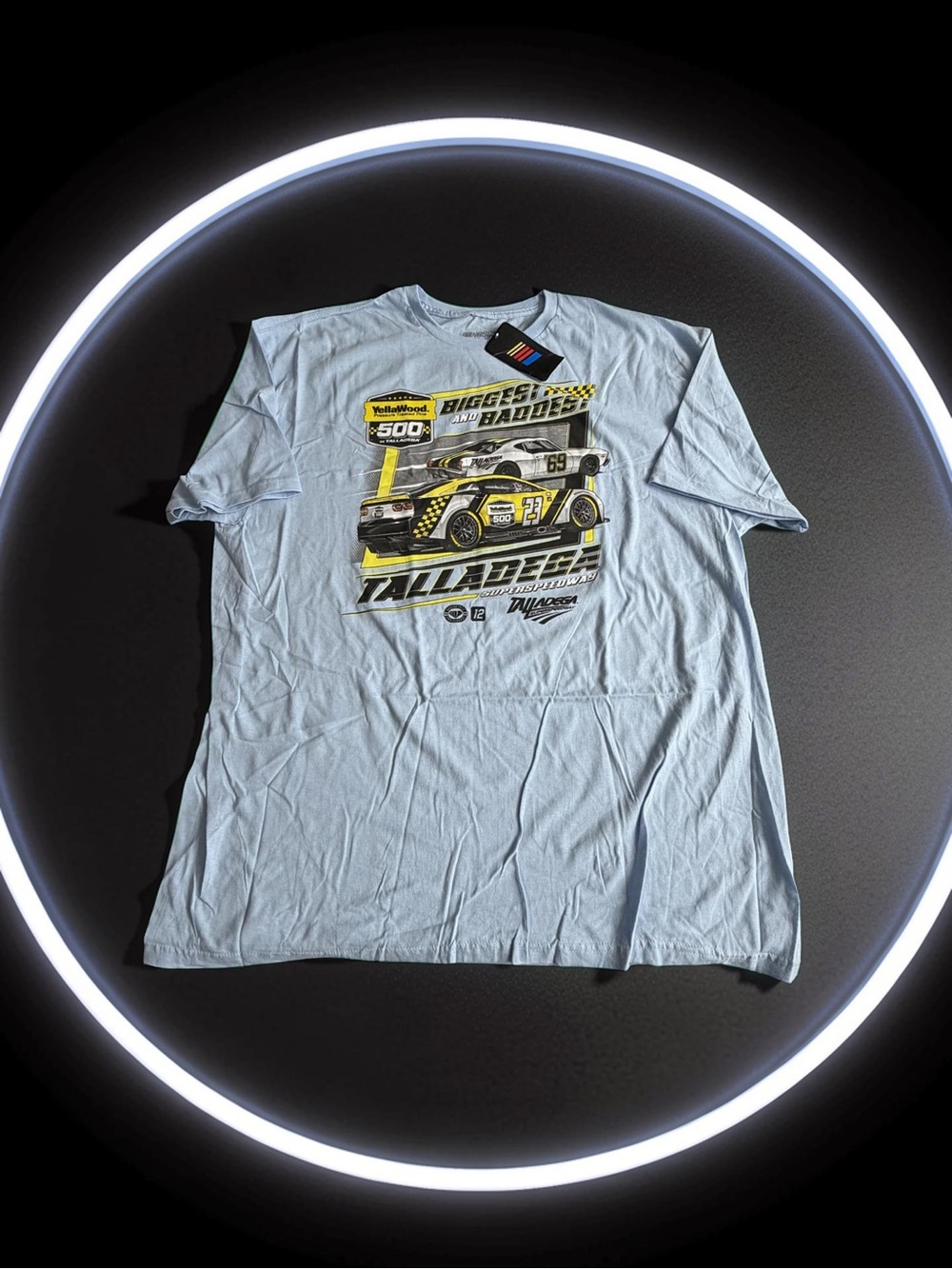 BNWT Nascar Talladega Racing Graphic Tee - Light Blue with Yellow Accents